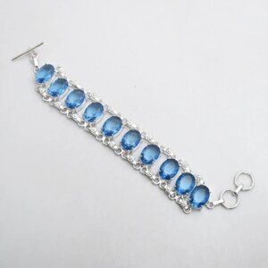 Blue Topaz Gemstone Sterling Silver Bracelet Jewelry 22 Gms